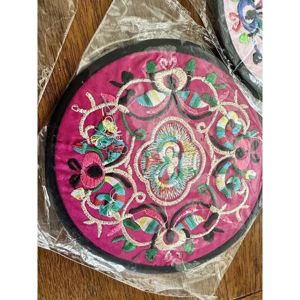 Round Silky Embroidery Chinese Style Coasters Table Mats Multi- Color